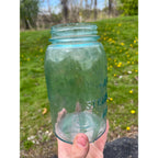 Antique Atlas Strong Shoulder Bold Mark Aqua Blue Quart Glass Canning Jar