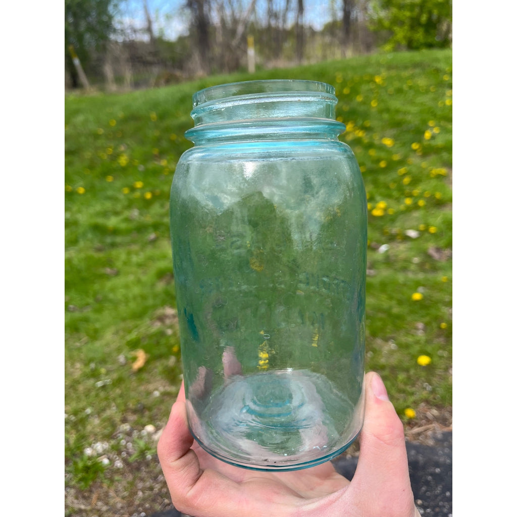 Antique Atlas Strong Shoulder Bold Mark Aqua Blue Quart Glass Canning Jar