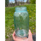 Antique Atlas Strong Shoulder Bold Mark Aqua Blue Quart Glass Canning Jar
