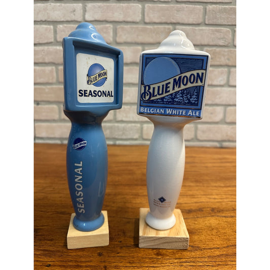 Vintage Blue Moon Beer Lot (2) Beer Tap Handles Tappers Bar Pub Belgian White