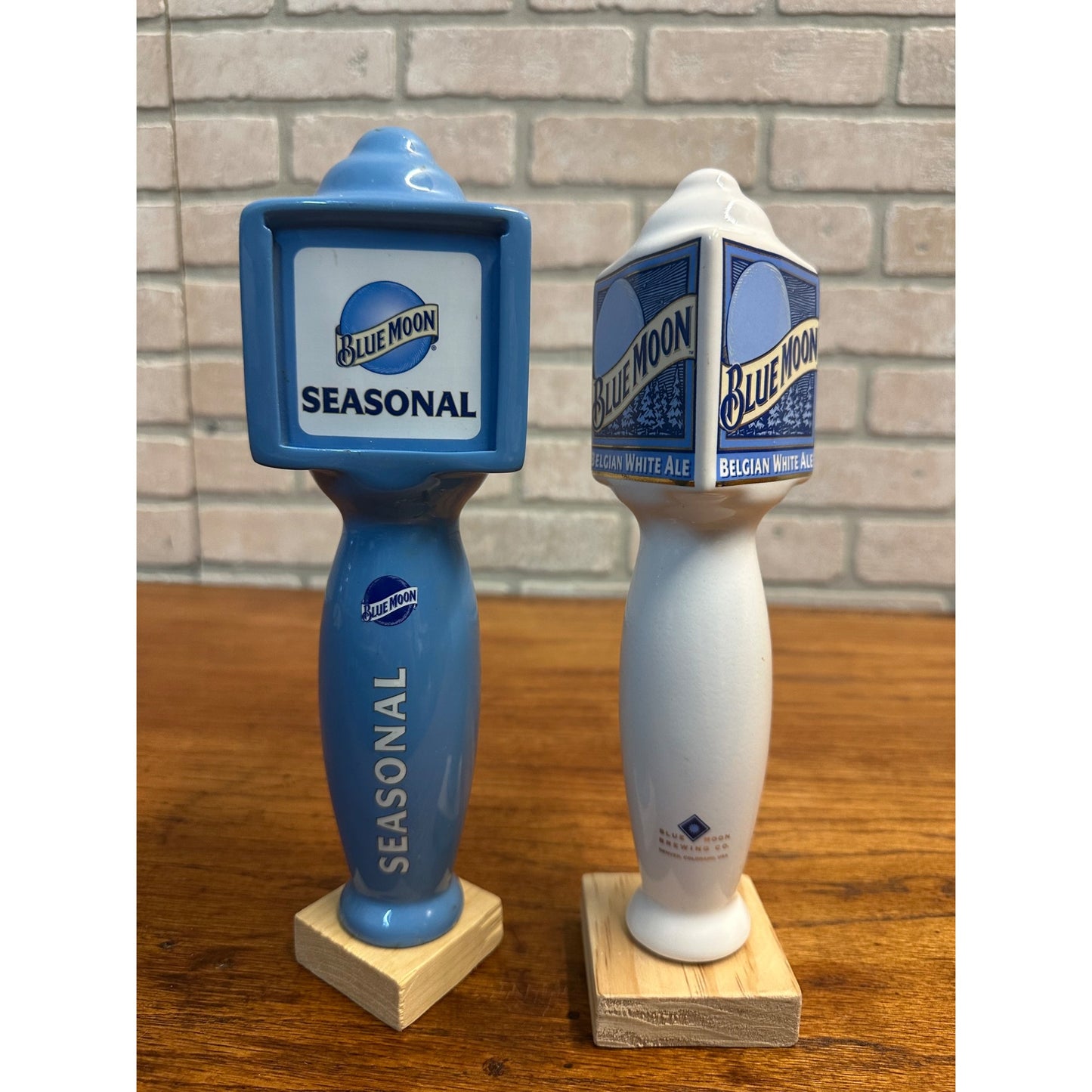 Vintage Blue Moon Beer Lot (2) Beer Tap Handles Tappers Bar Pub Belgian White