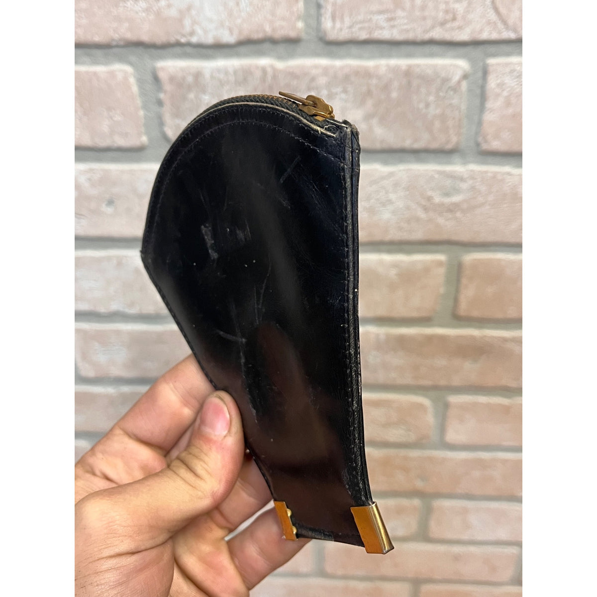 Fills-Easy Genuine Calf Brown Leather Tobacco Pouch Bag Zipper Pipe VTG Antique
