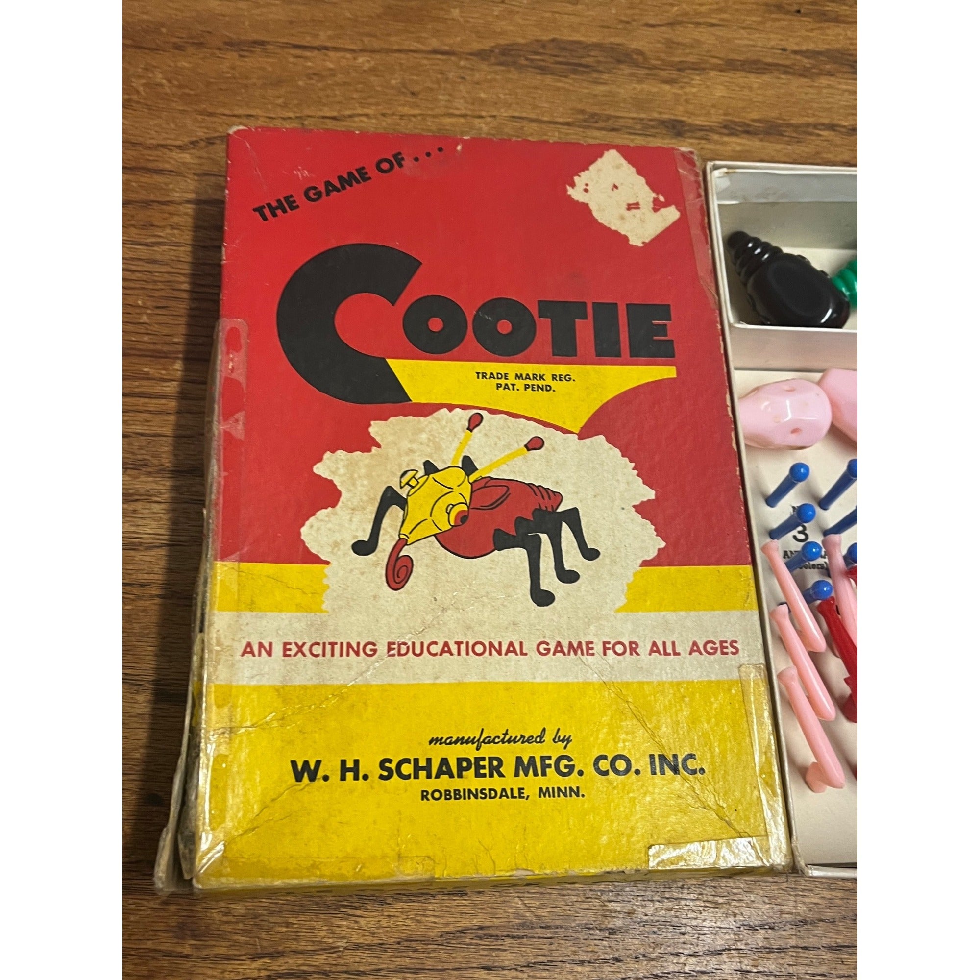 Vintage Cootie Educational Game W.H. Schaper MFG. Co. Inc. Robbinsdale, Minnesota 1949 Incomplete