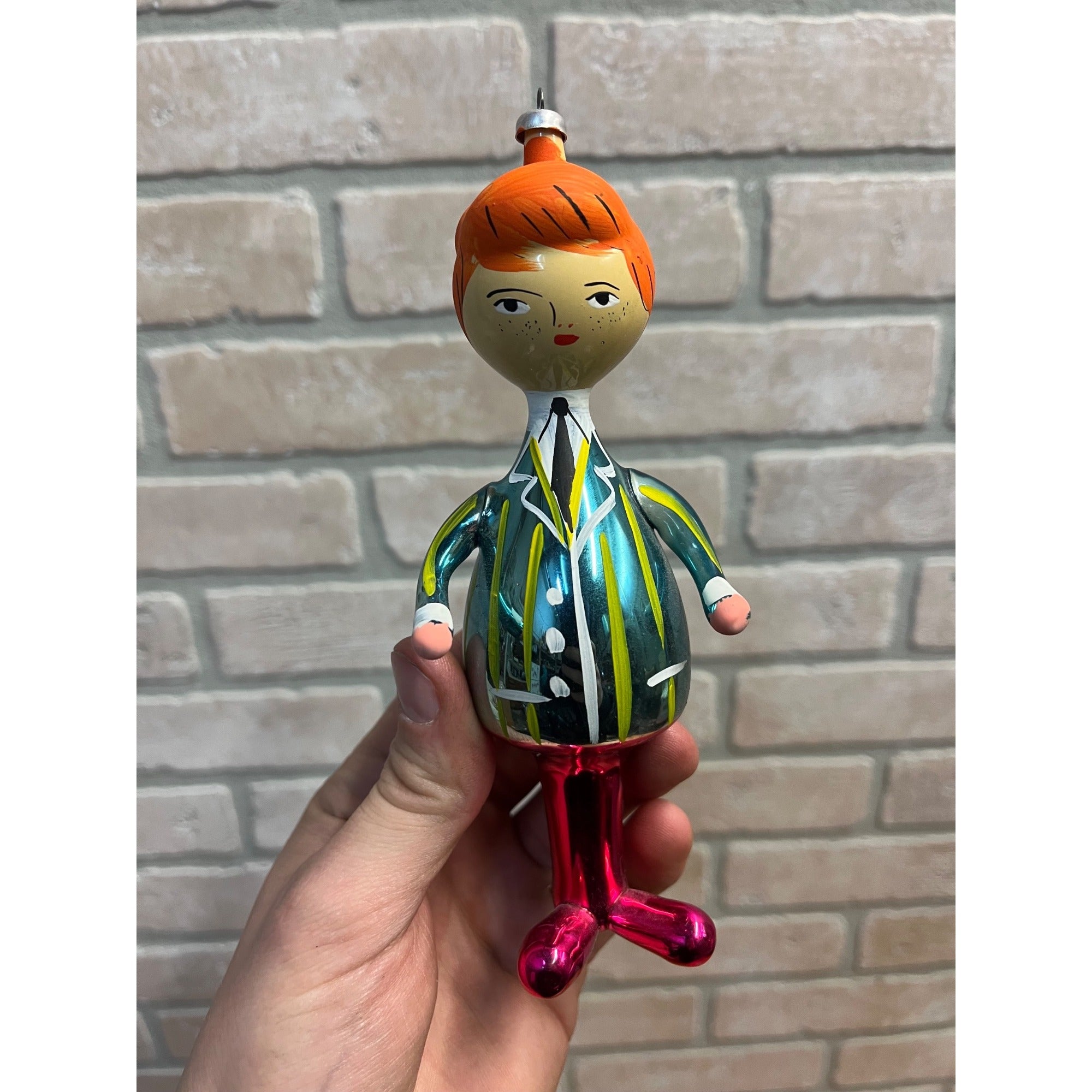 Vintage Italian Laved Female Character 6.5" Blown Glass Ornament