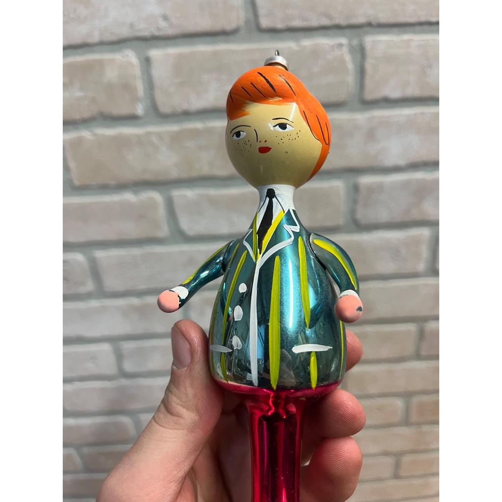 Vintage Italian Laved Female Character 6.5" Blown Glass Ornament