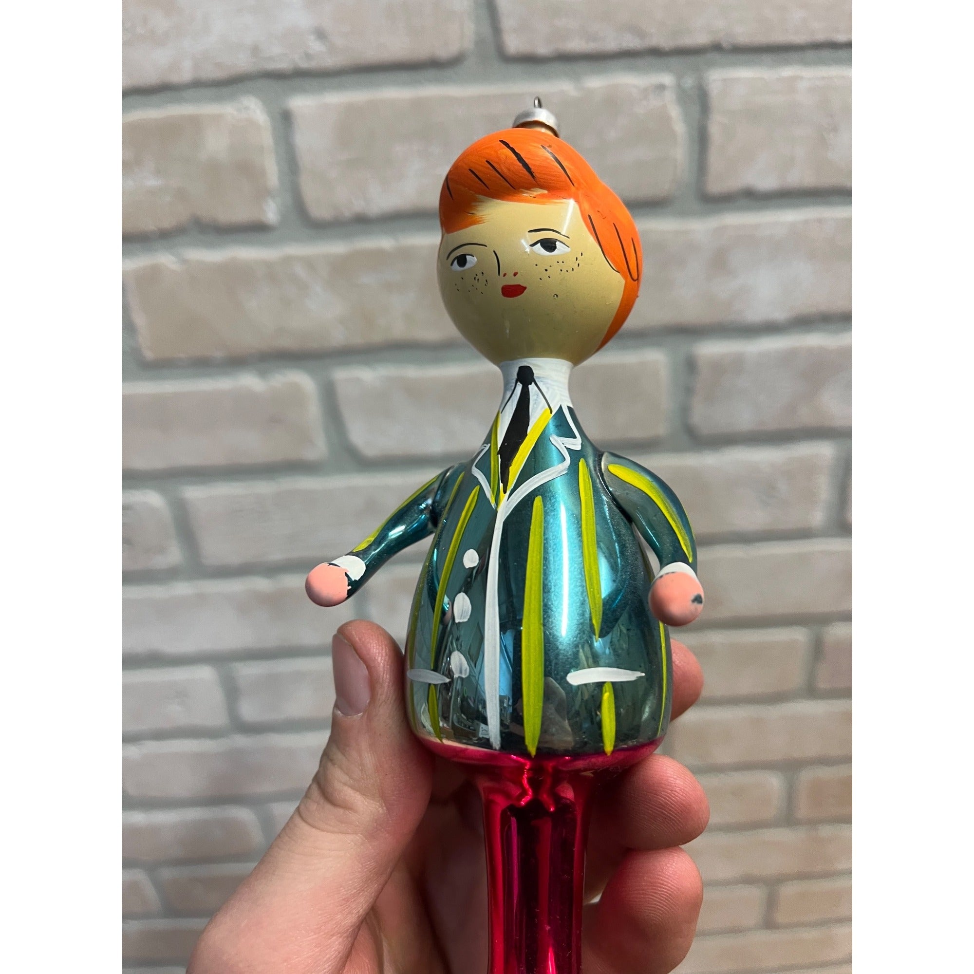 Vintage Italian Laved Female Character 6.5" Blown Glass Ornament