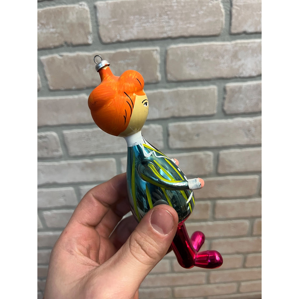 Vintage Italian Laved Female Character 6.5" Blown Glass Ornament