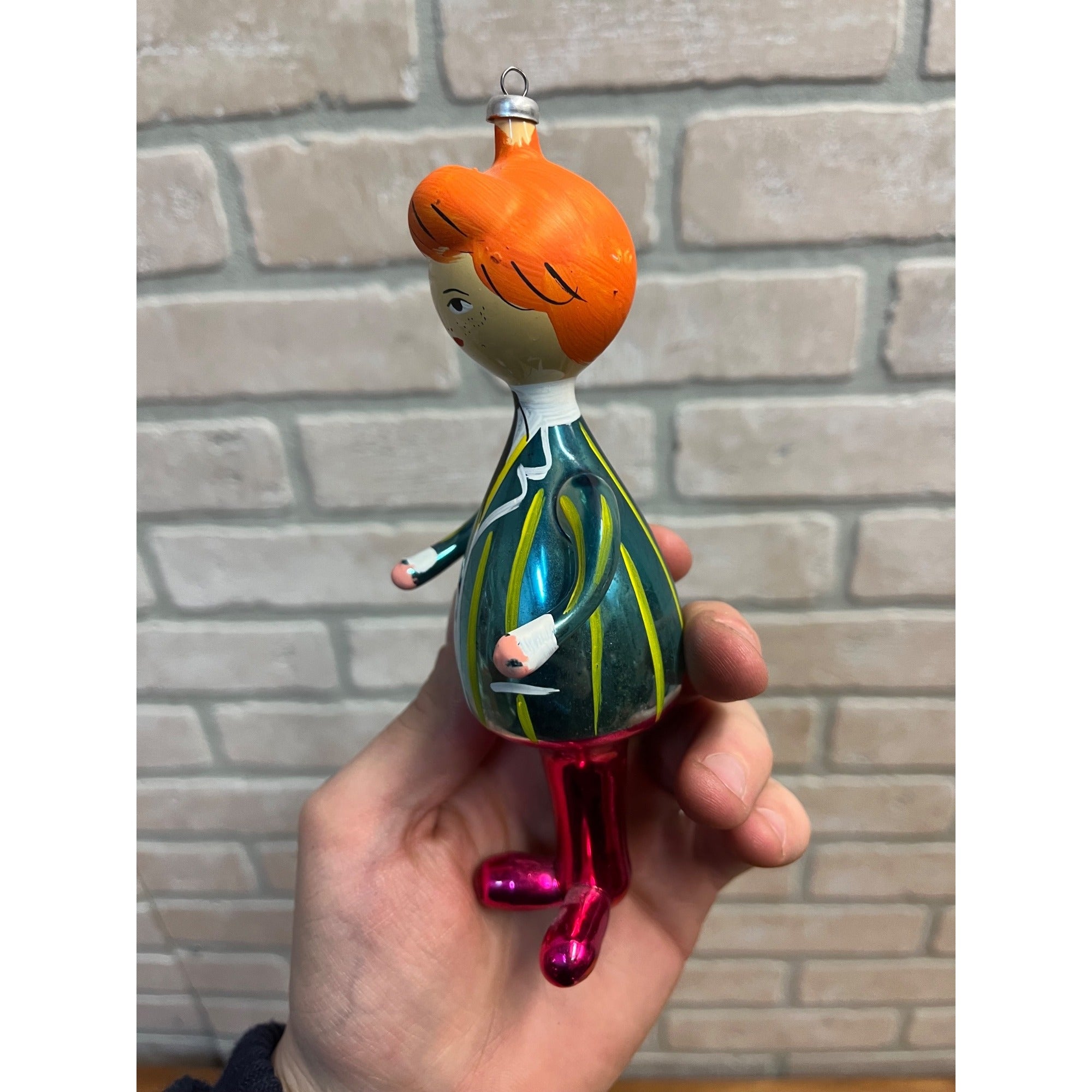 Vintage Italian Laved Female Character 6.5" Blown Glass Ornament