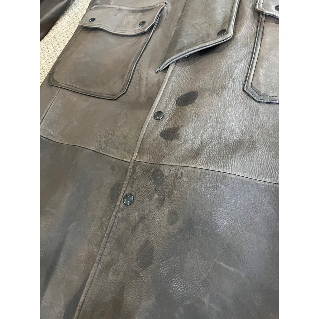 Vintage Distressed Cowhide Leather Duster Western Trench Coat Handmade USA