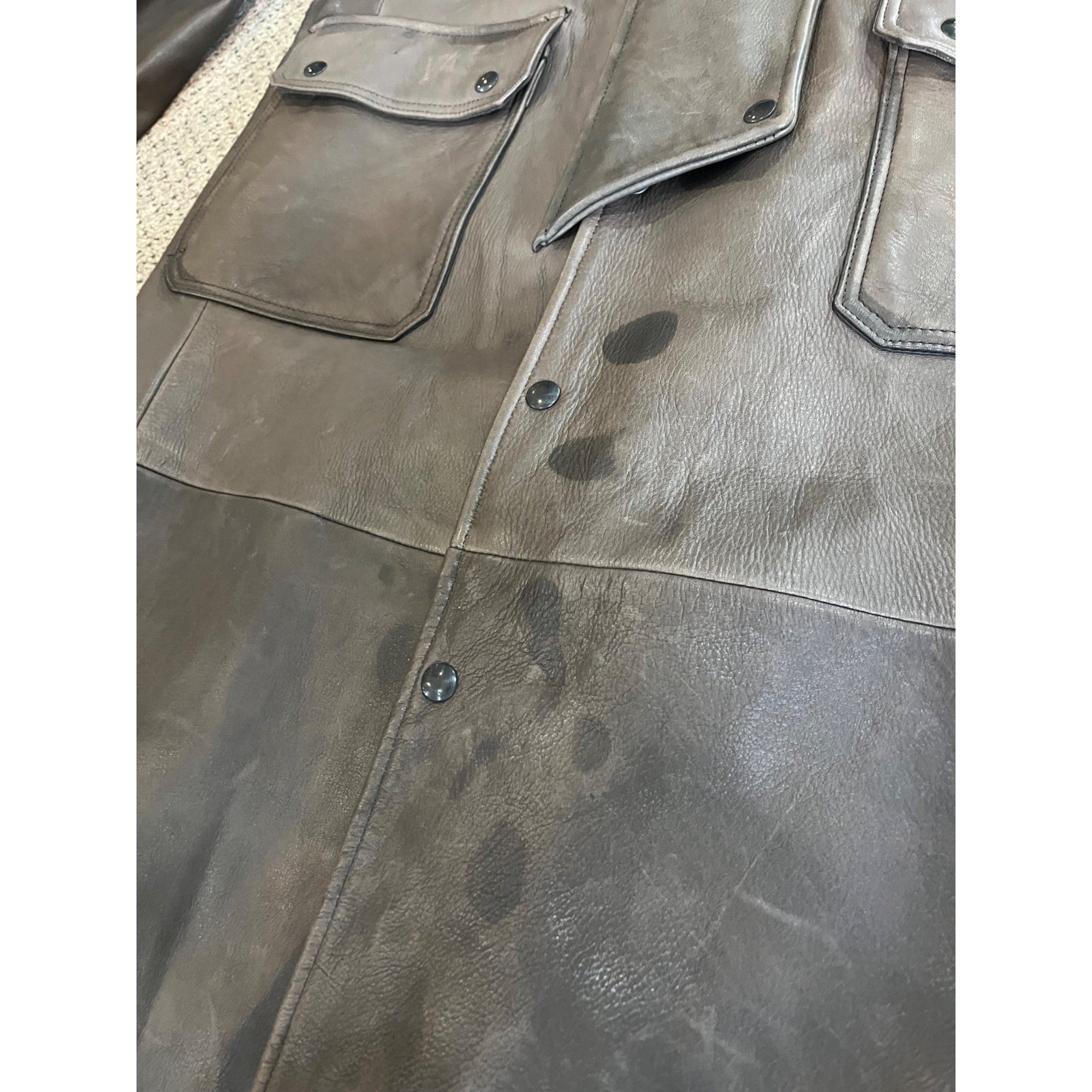 Vintage Distressed Cowhide Leather Duster Western Trench Coat Handmade USA