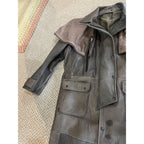 Vintage Distressed Cowhide Leather Duster Western Trench Coat Handmade USA