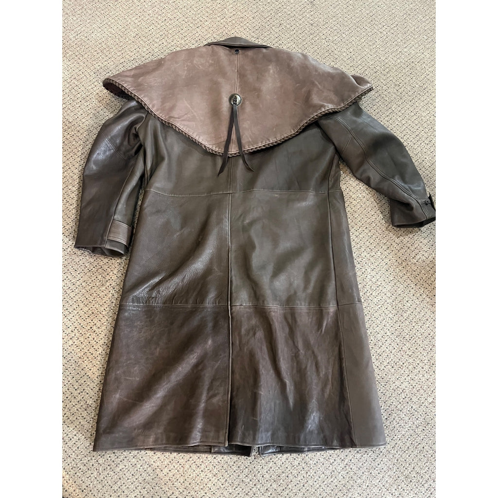 Vintage Distressed Cowhide Leather Duster Western Trench Coat Handmade USA