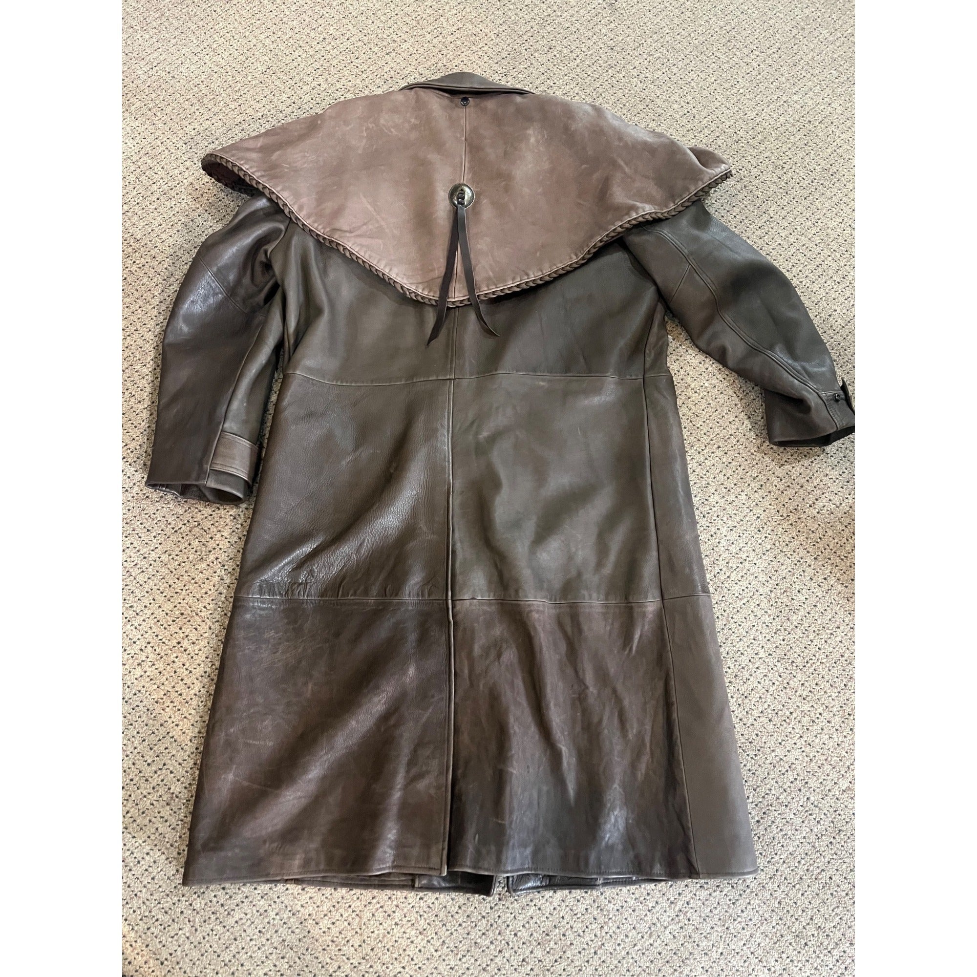 Vintage Distressed Cowhide Leather Duster Western Trench Coat Handmade USA