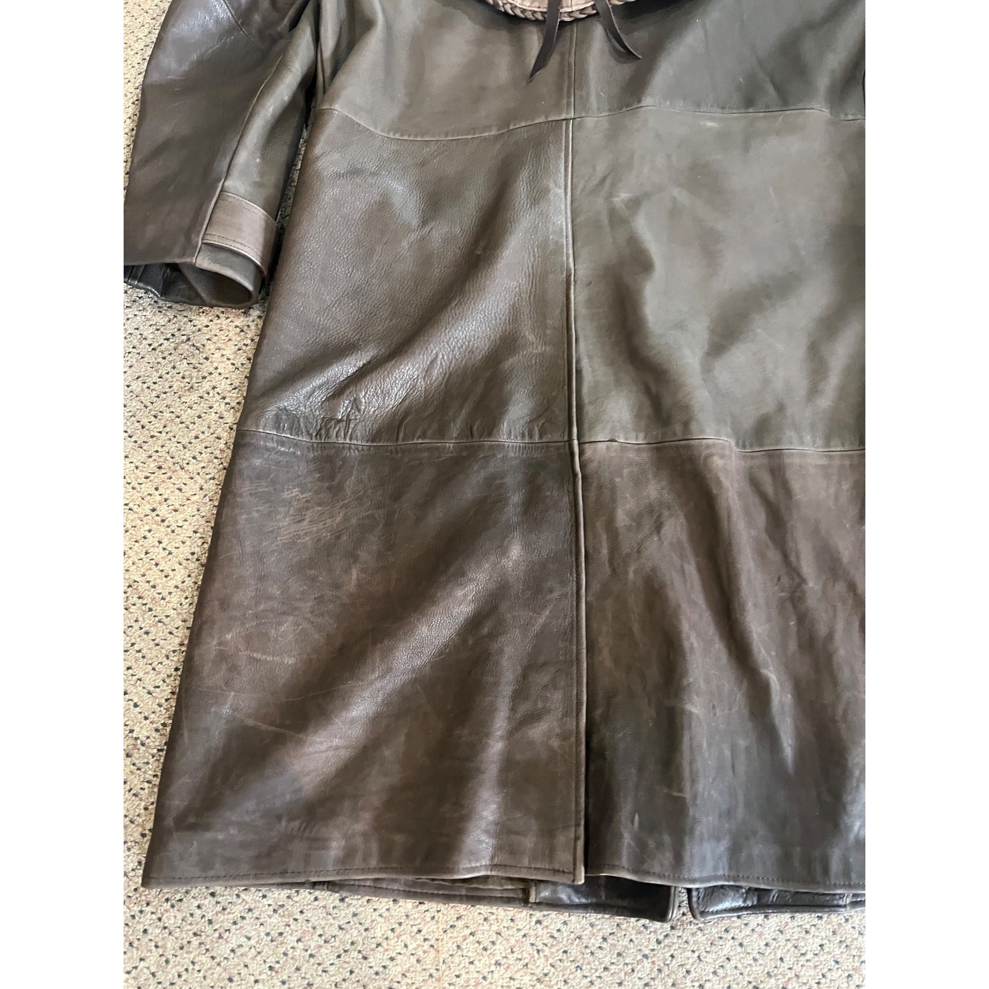 Vintage Distressed Cowhide Leather Duster Western Trench Coat Handmade USA