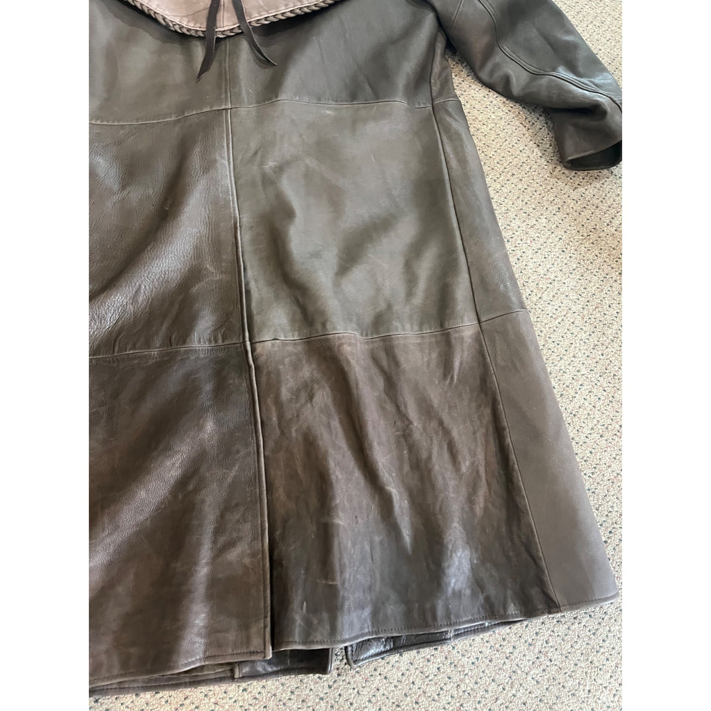 Vintage Distressed Cowhide Leather Duster Western Trench Coat Handmade USA