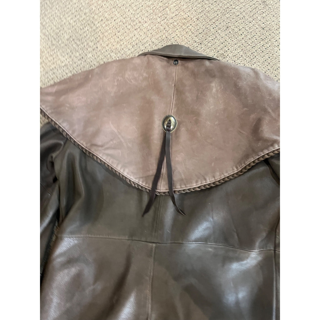 Vintage Distressed Cowhide Leather Duster Western Trench Coat Handmade USA