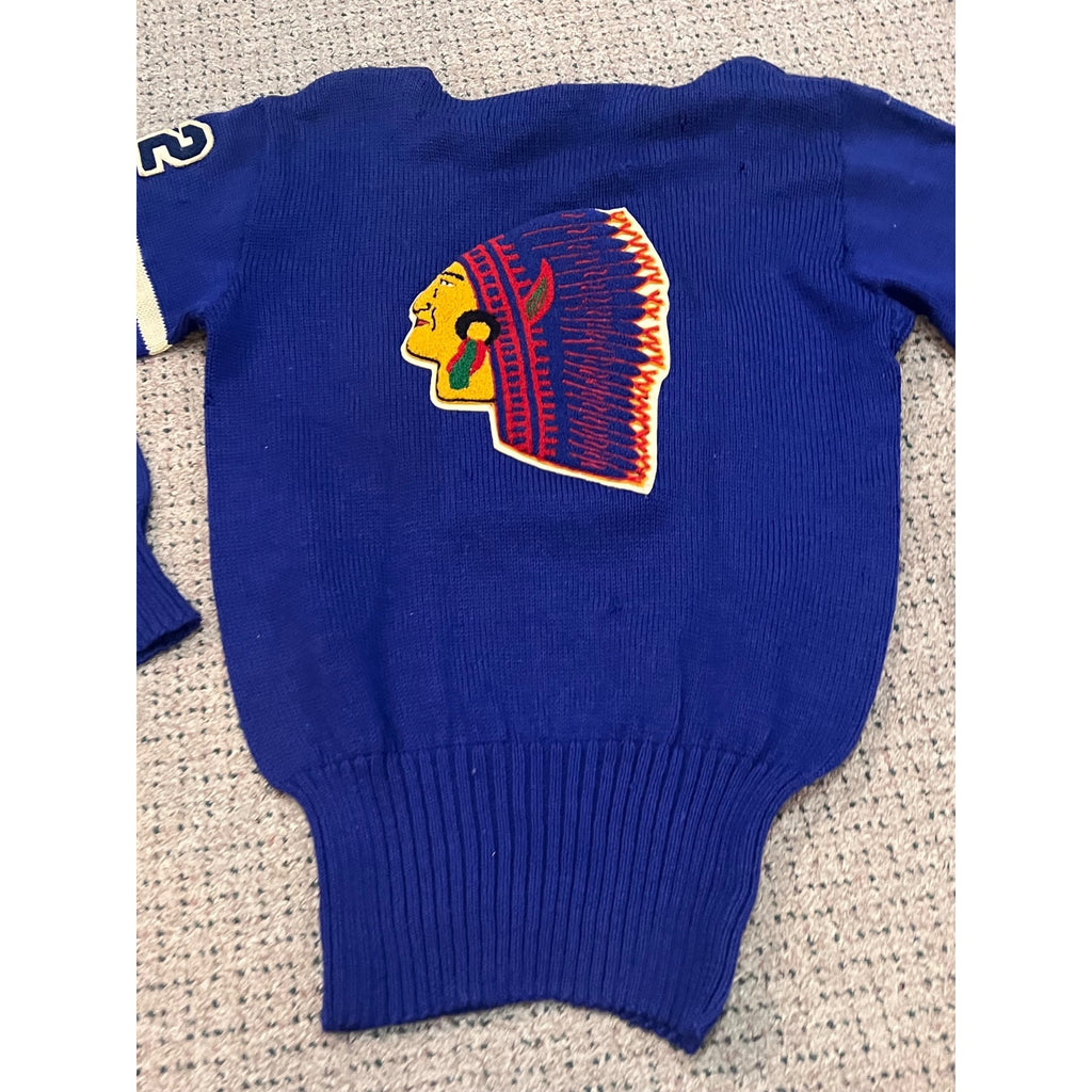 Vintage 1950s Wisconsin Dells Chiefs Varsity Letterman Sweater Indian Patch Wool