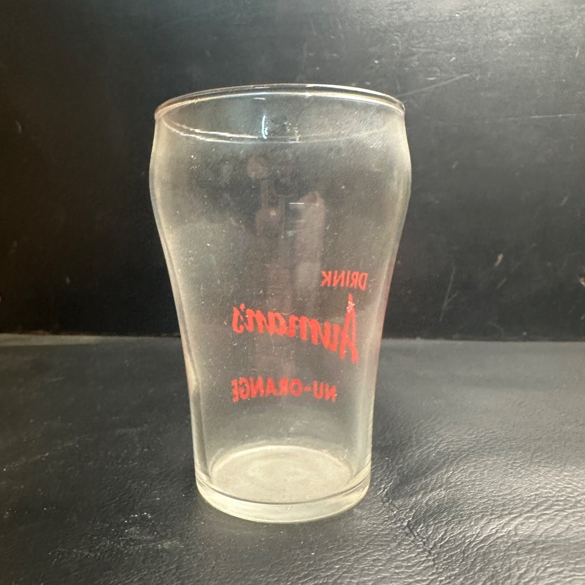 Vintage Drink Aumans Nu-Orange ACL Red  Soda Fountain Glass Advertising