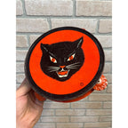 Vintage Halloween Tin Litho Tambourine Noisemaker Black Cat -- T. Conn