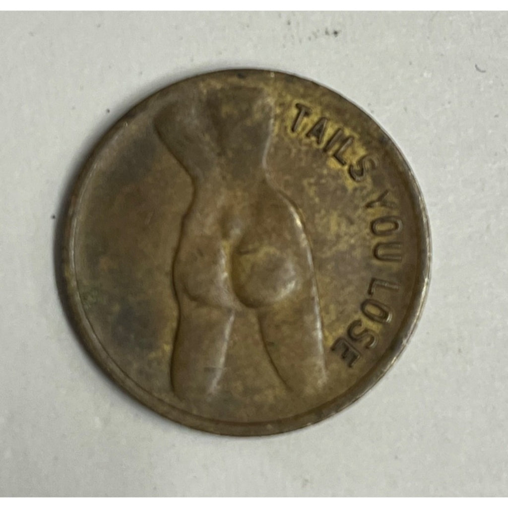 Vintage 'Heads I Win - Tails You Lose' Flip Token Coin Brass Adult Novelty Girl