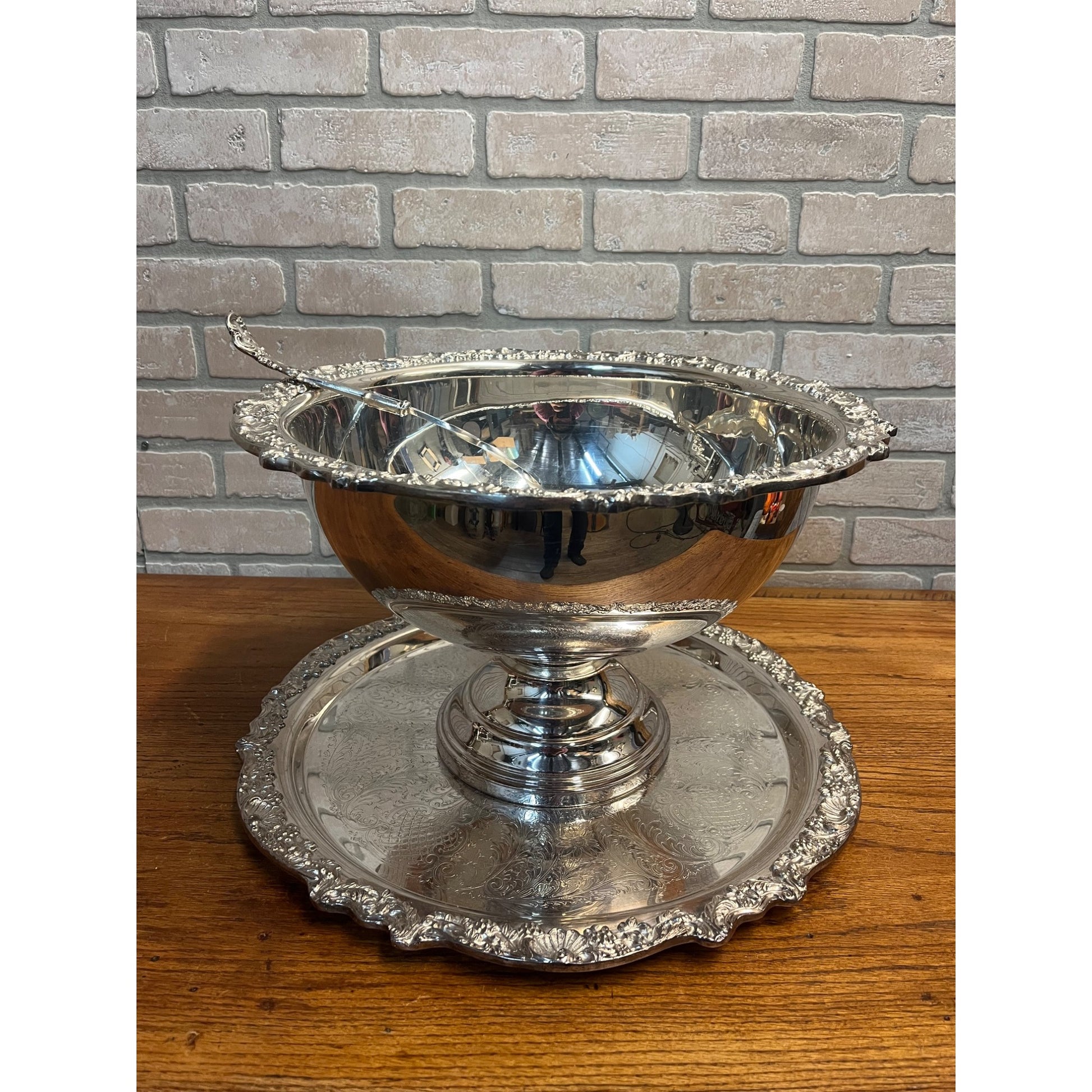 Vintage F.B. Rogers Silver Co. Punch Bowl Set Plated Ladle + Tray