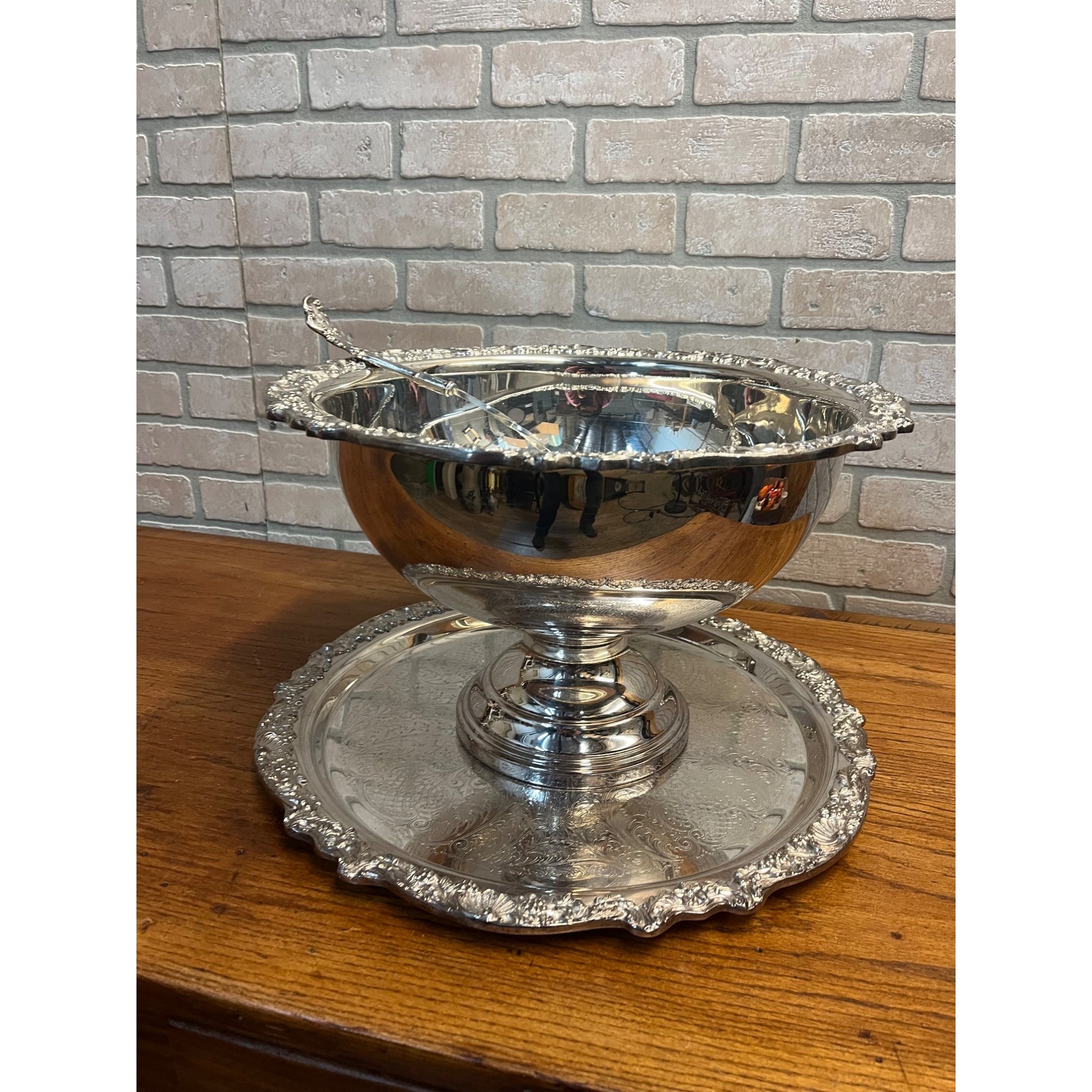 Vintage F.B. Rogers Silver Co. Punch Bowl Set Plated Ladle + Tray