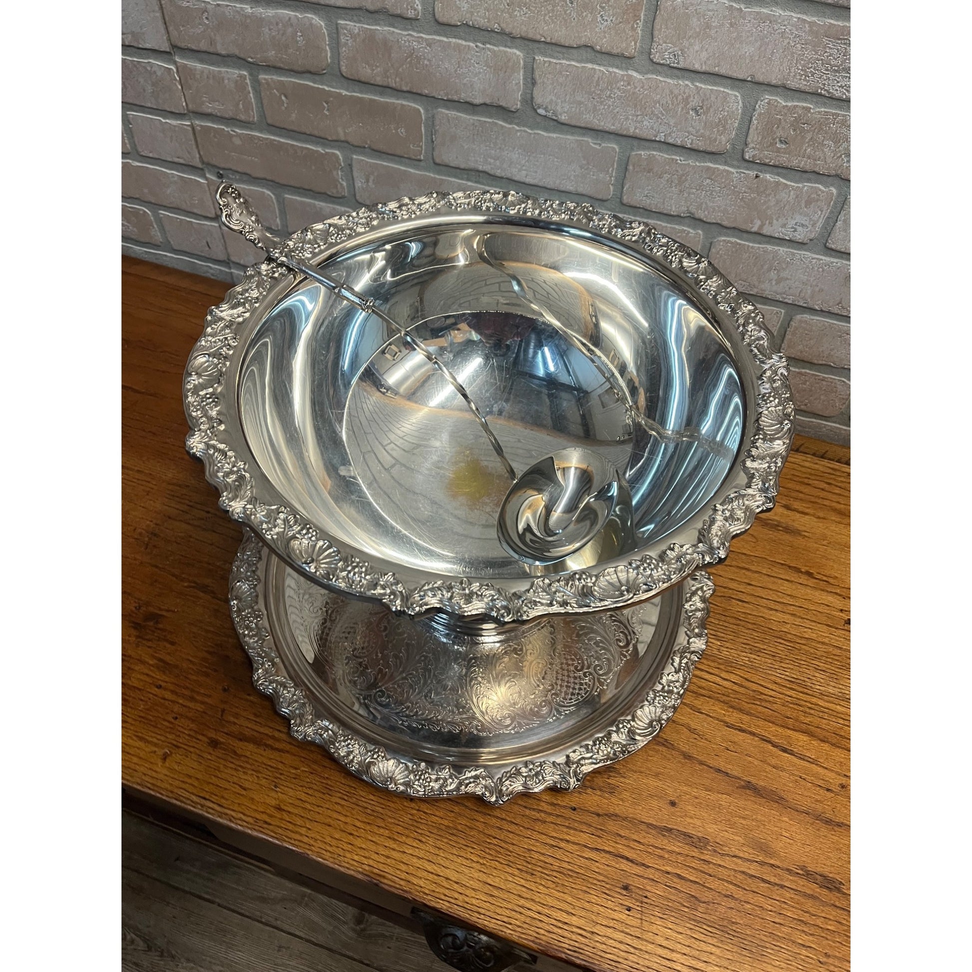 Vintage F.B. Rogers Silver Co. Punch Bowl Set Plated Ladle + Tray