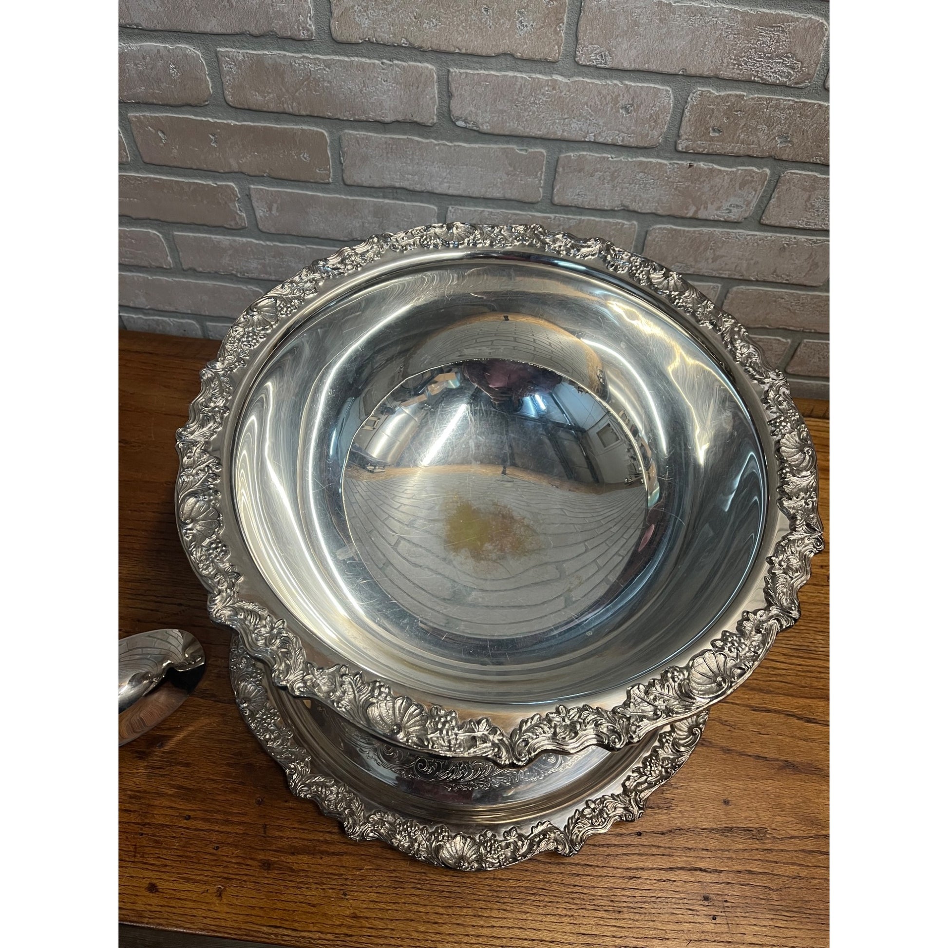 Vintage F.B. Rogers Silver Co. Punch Bowl Set Plated Ladle + Tray