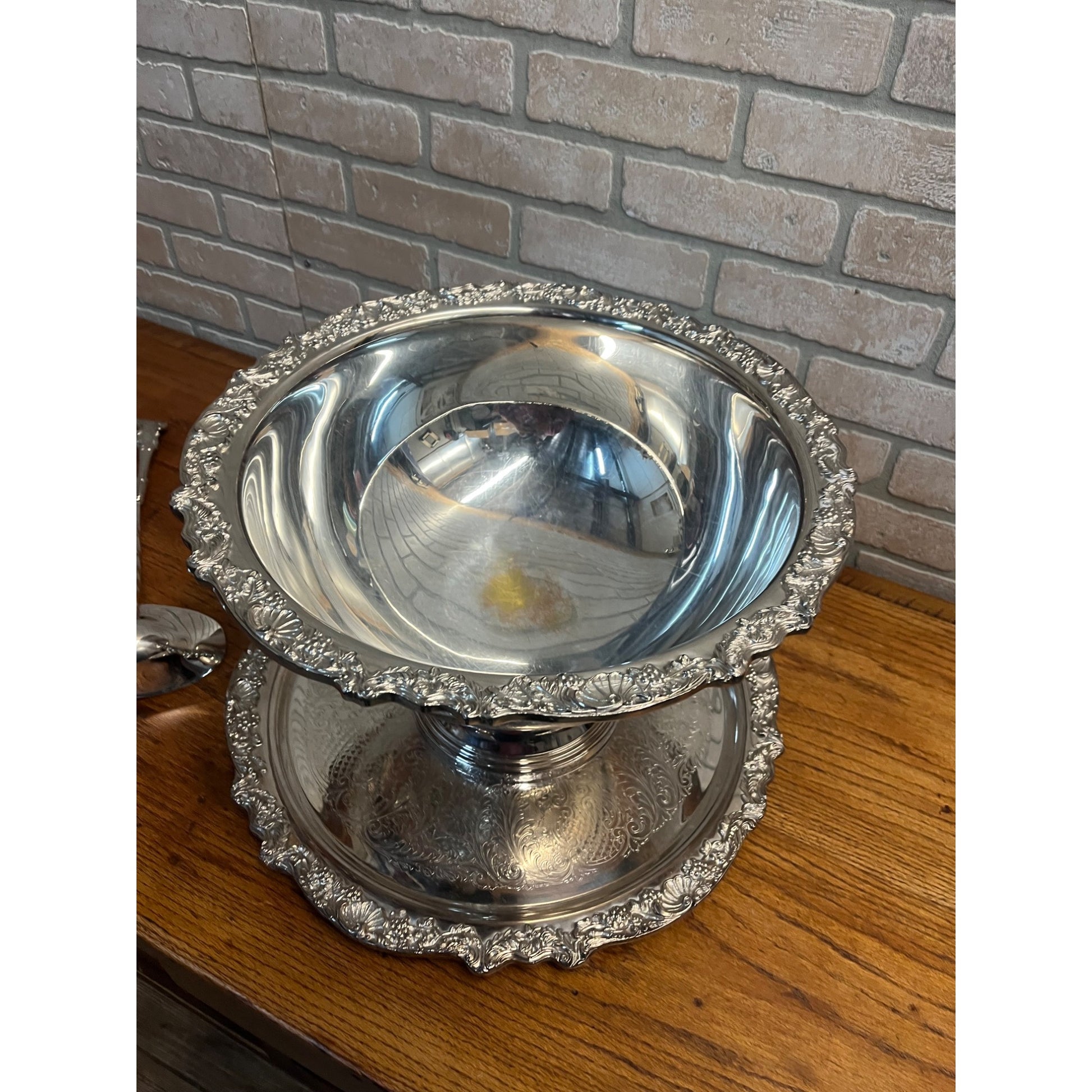Vintage F.B. Rogers Silver Co. Punch Bowl Set Plated Ladle + Tray
