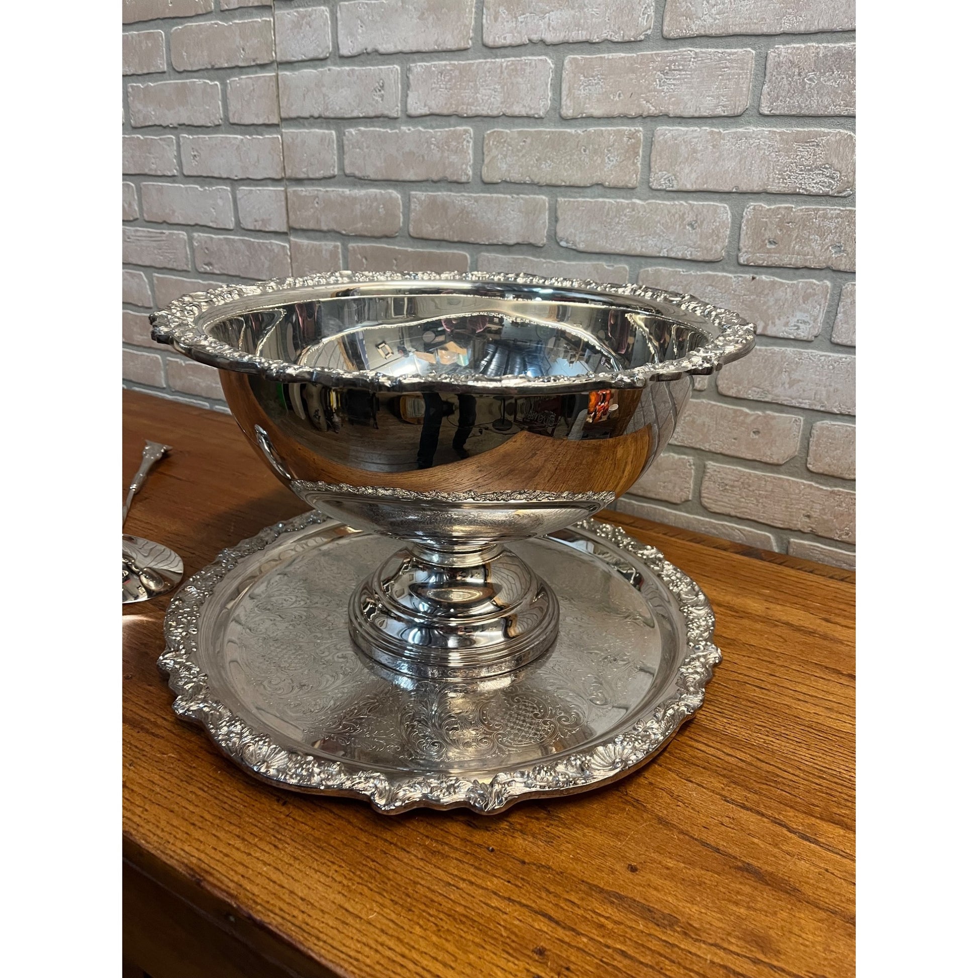 Vintage F.B. Rogers Silver Co. Punch Bowl Set Plated Ladle + Tray
