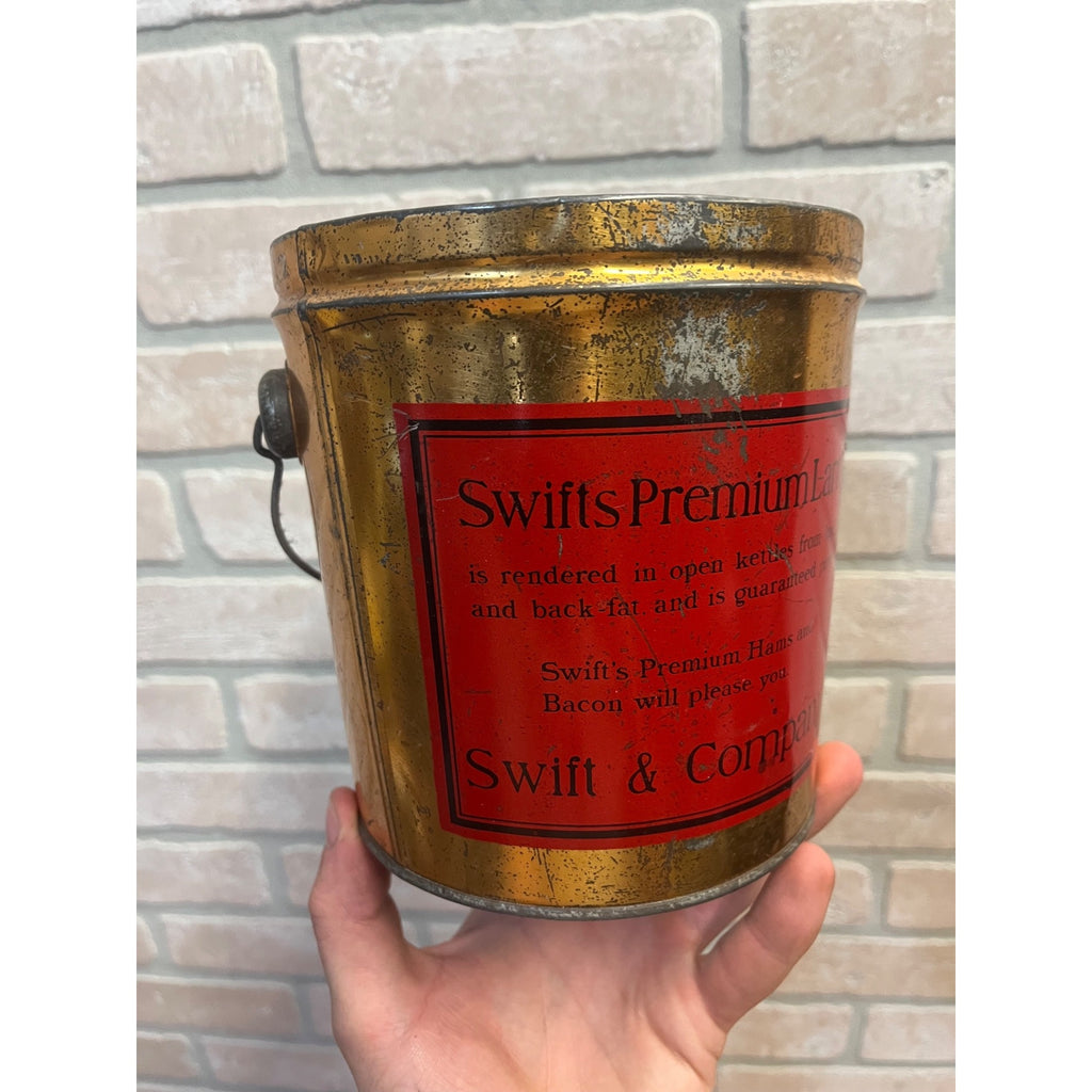 Vintage Swift's Premium Kettle Rendered Pure Lard Bucket Tin Pail Advertising