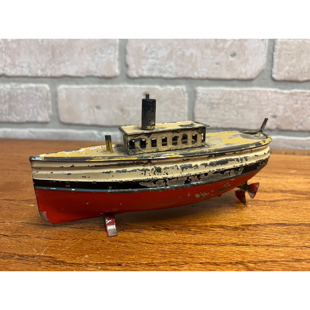 Antique c1910 German Tin Toy Windup Boat Ship Carette or Bing Clockwork