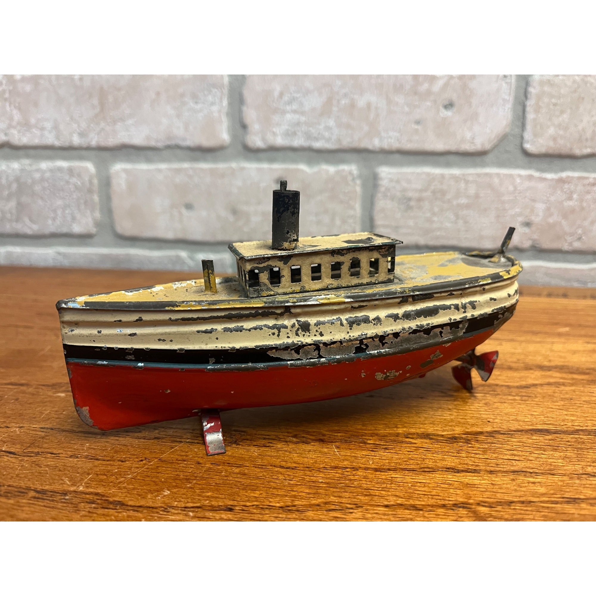 Antique c1910 German Tin Toy Windup Boat Ship Carette or Bing Clockwork