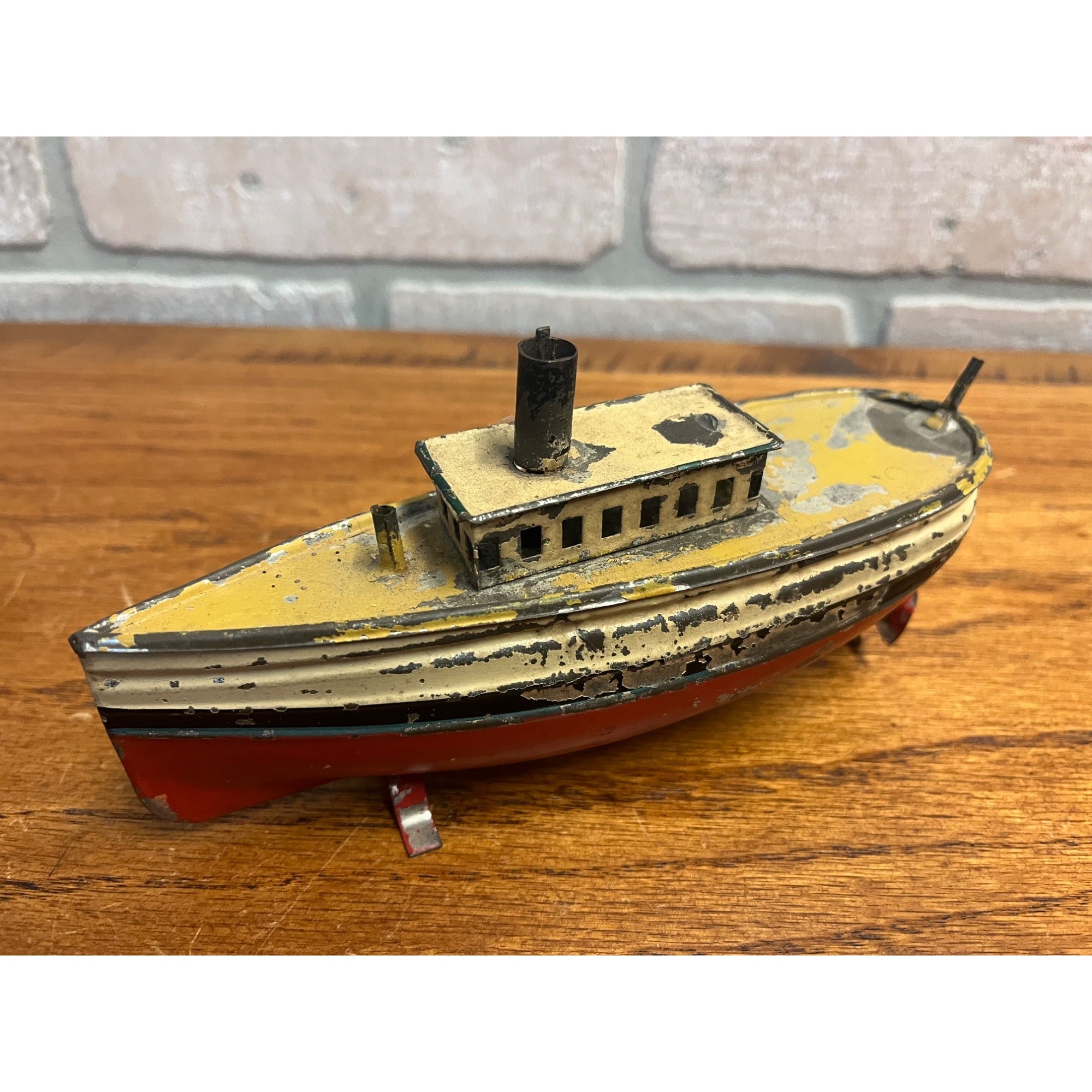 Antique c1910 German Tin Toy Windup Boat Ship Carette or Bing Clockwork