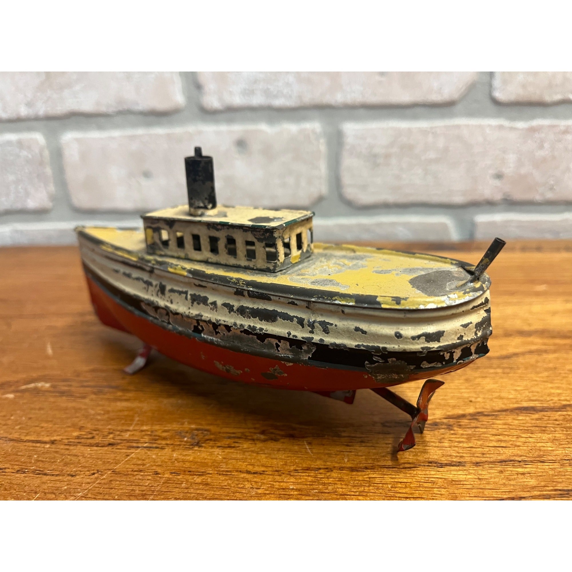 Antique c1910 German Tin Toy Windup Boat Ship Carette or Bing Clockwork