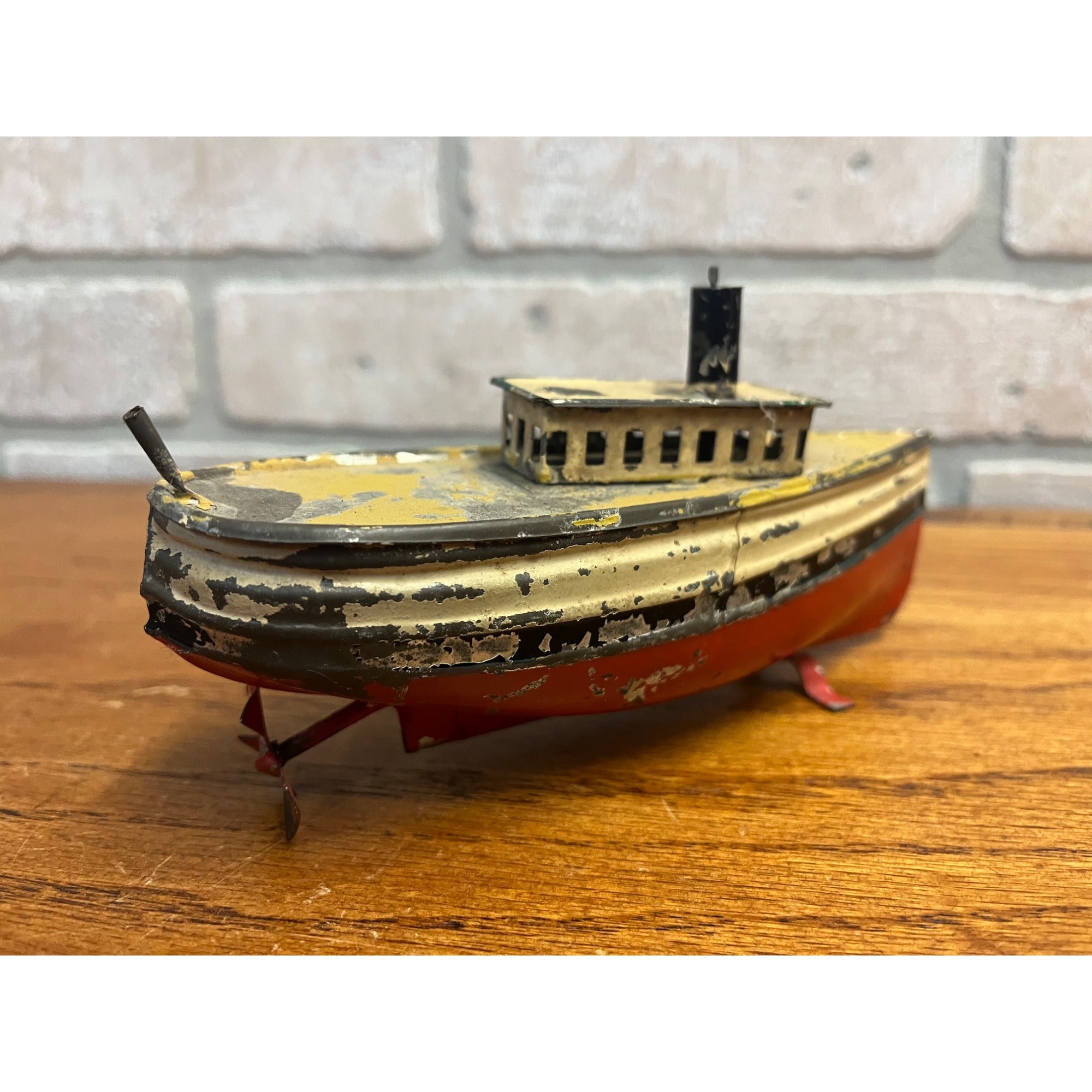 Antique c1910 German Tin Toy Windup Boat Ship Carette or Bing Clockwork