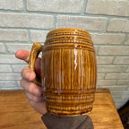 Vintage Blatz Beer Barrel Brown Ceramic Mug Stein Glazed Pottery Pair Lot (2)