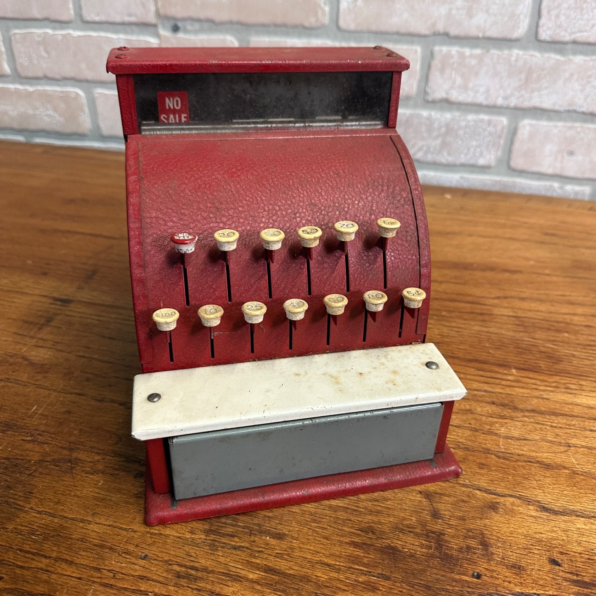 Vintage 1960s Red Pressed Metal Steel Child's Toy Cash Register - Works