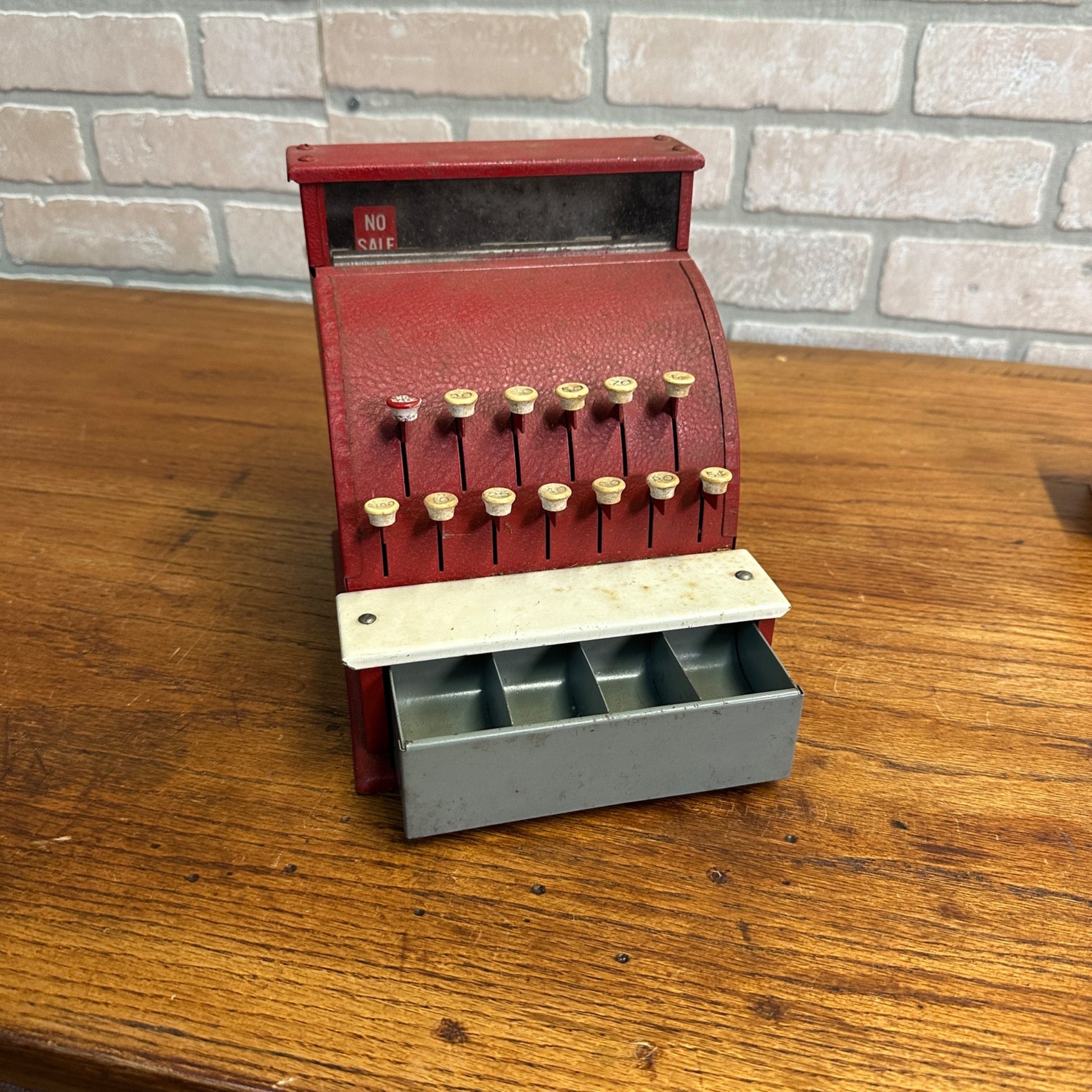 Vintage 1960s Red Pressed Metal Steel Child's Toy Cash Register - Works