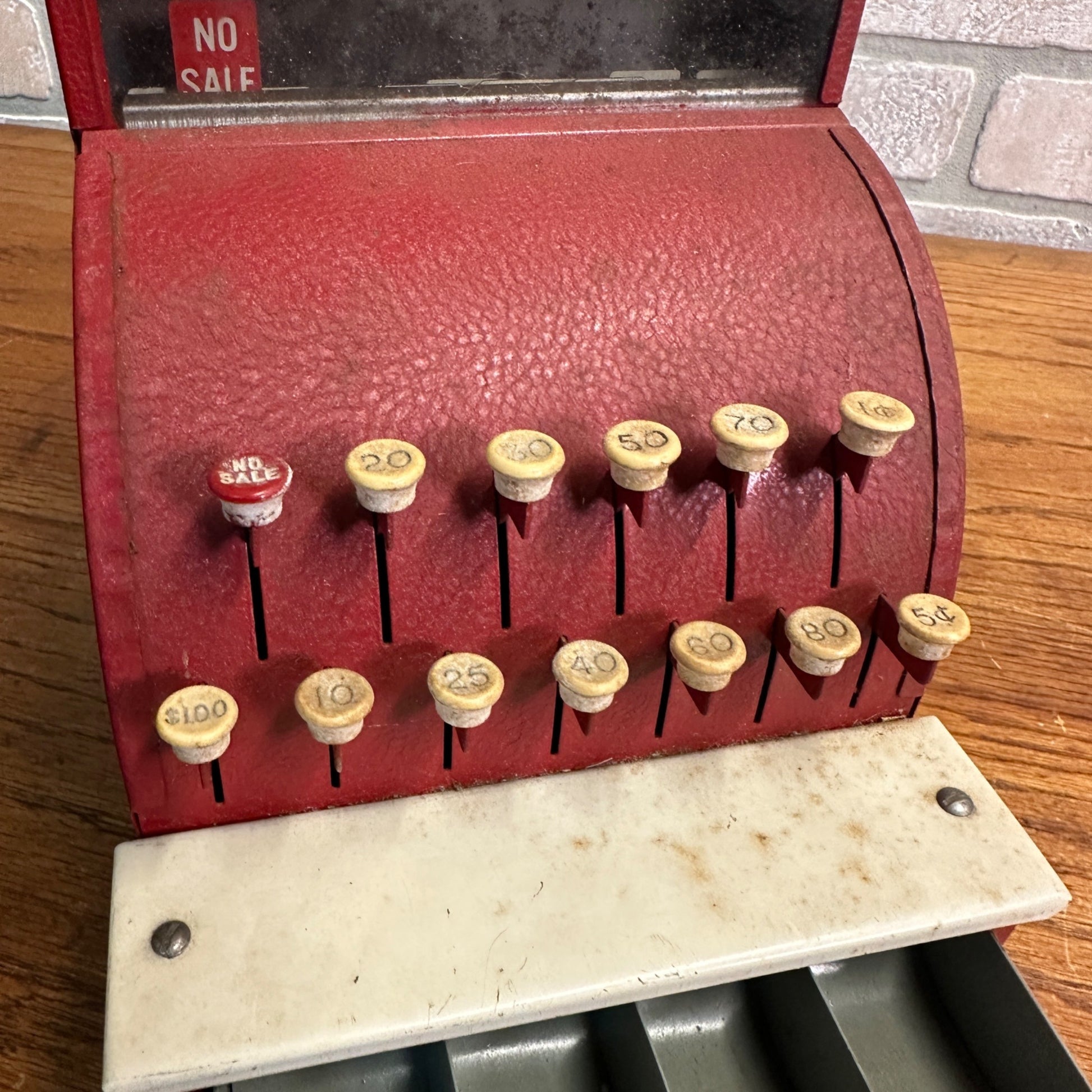 Vintage 1960s Red Pressed Metal Steel Child's Toy Cash Register - Works