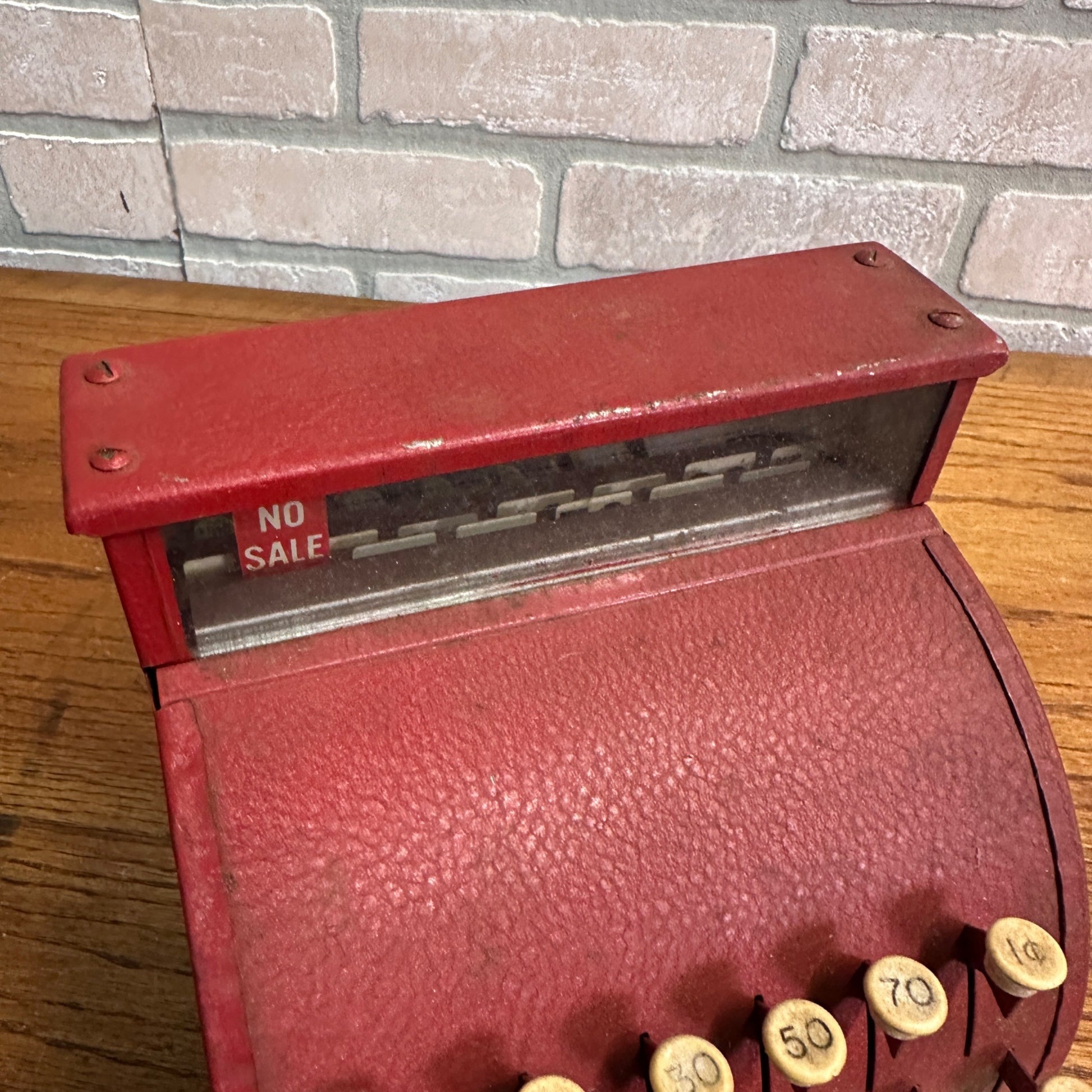 Vintage 1960s Red Pressed Metal Steel Child's Toy Cash Register - Works