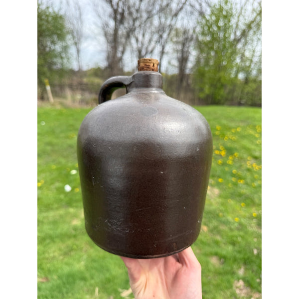 Antique Brown Common Jug Stoneware Quart Jug Crock Primitive Decor W/ Cork