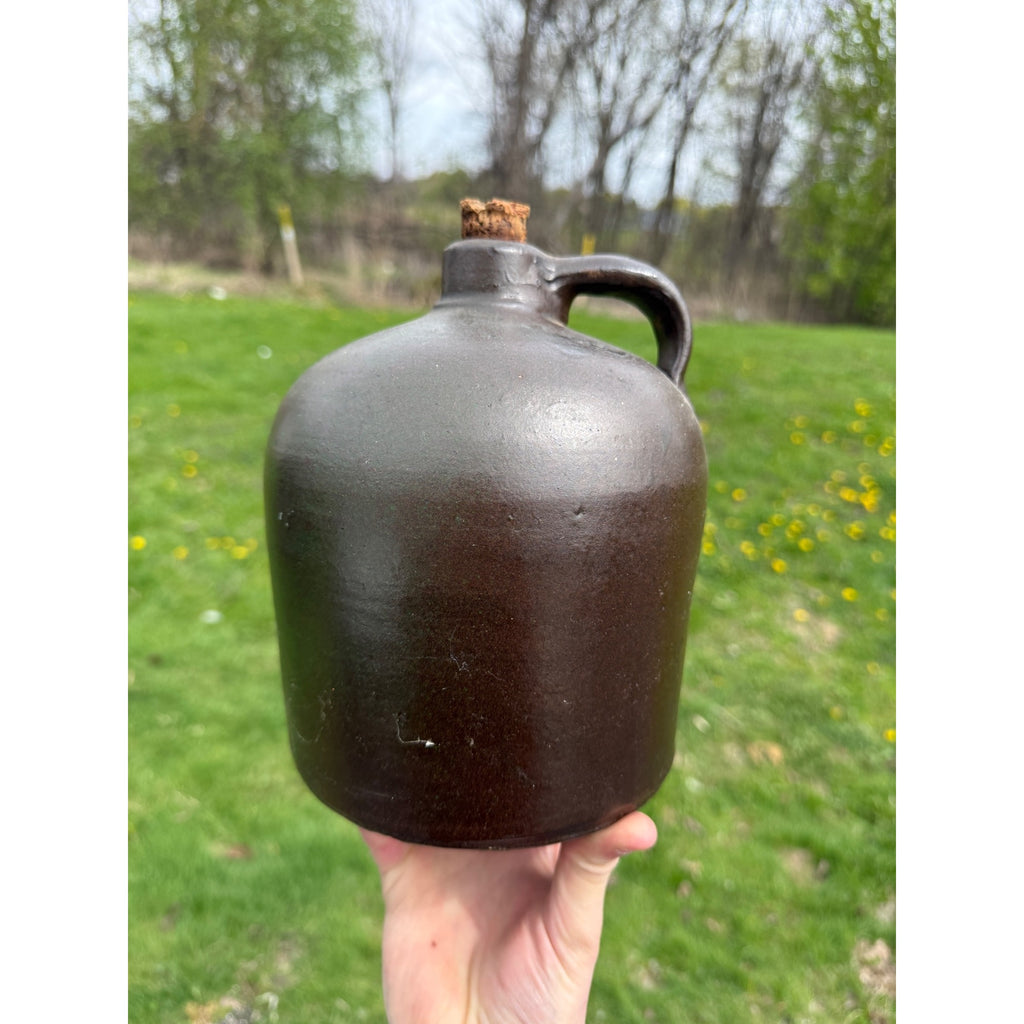 Antique Brown Common Jug Stoneware Quart Jug Crock Primitive Decor W/ Cork