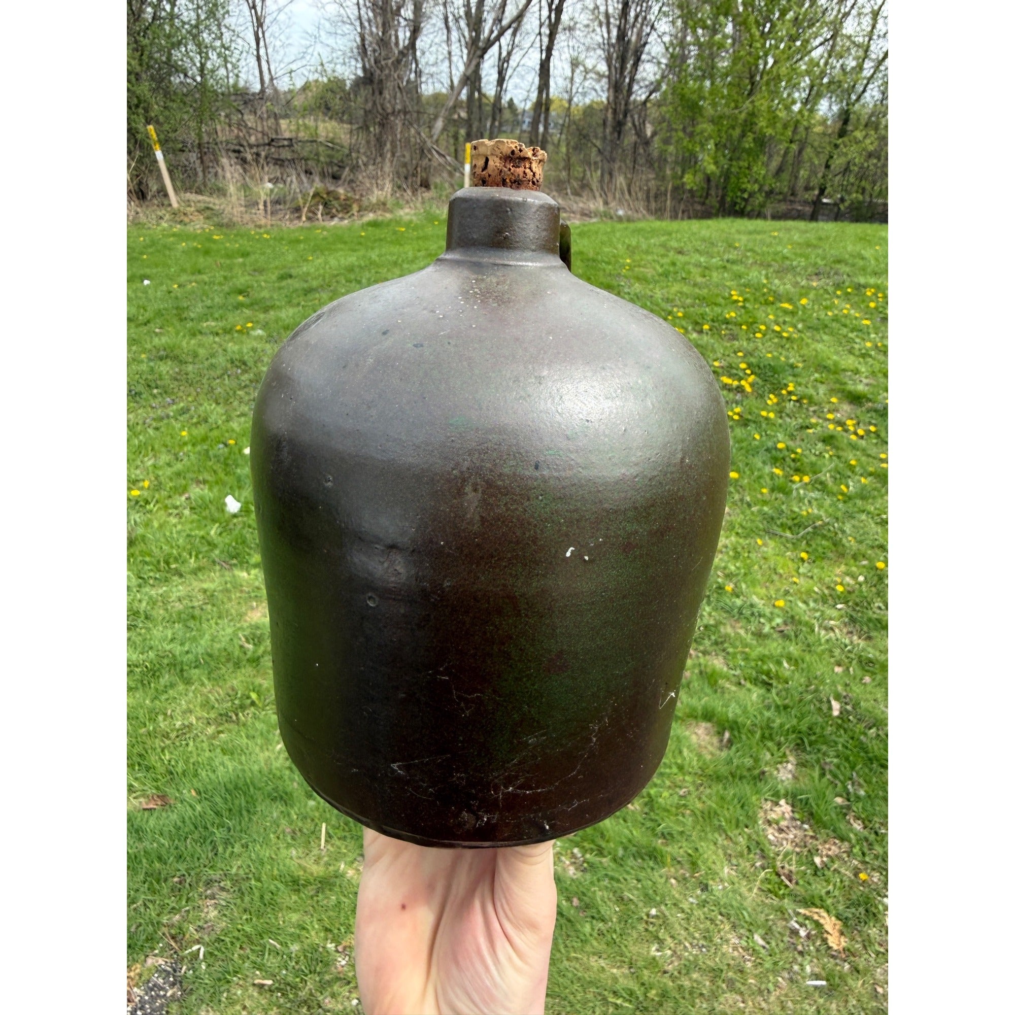 Antique Brown Common Jug Stoneware Quart Jug Crock Primitive Decor W/ Cork