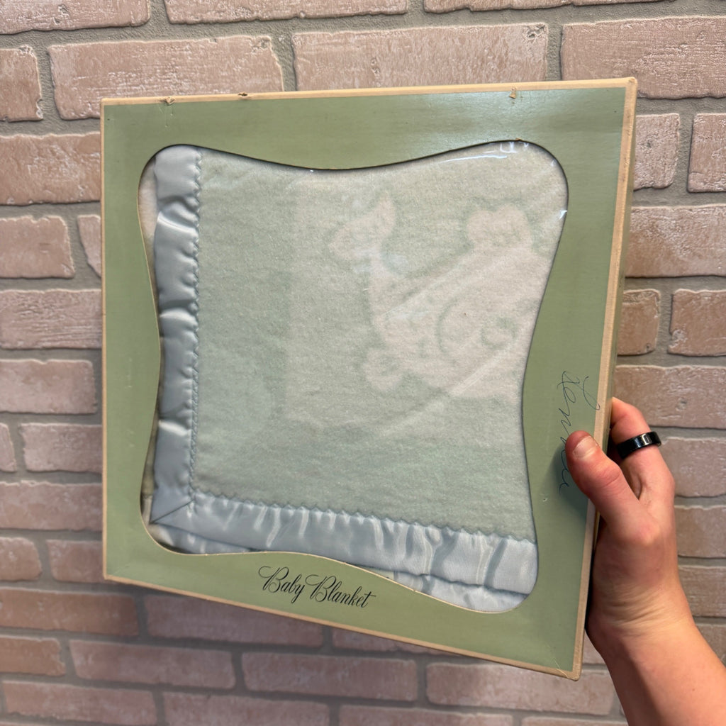 Vintage Sears Roebuck Baby Blanket NOS NEW Animals Fish Green 36x50 Deadstock