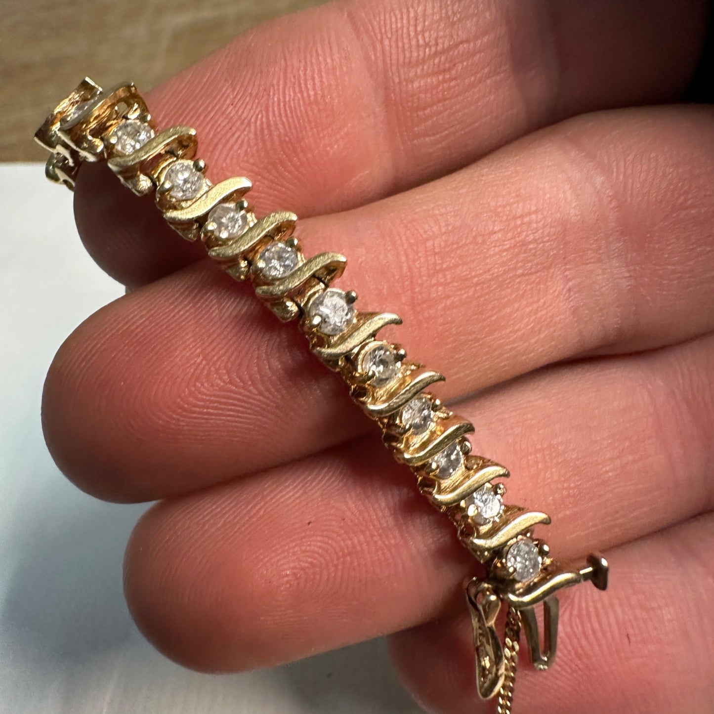 Vintage 14kt Yellow Gold 4.00 ctw Diamond Tennis Bracelet 7" Long - 38 Diamonds