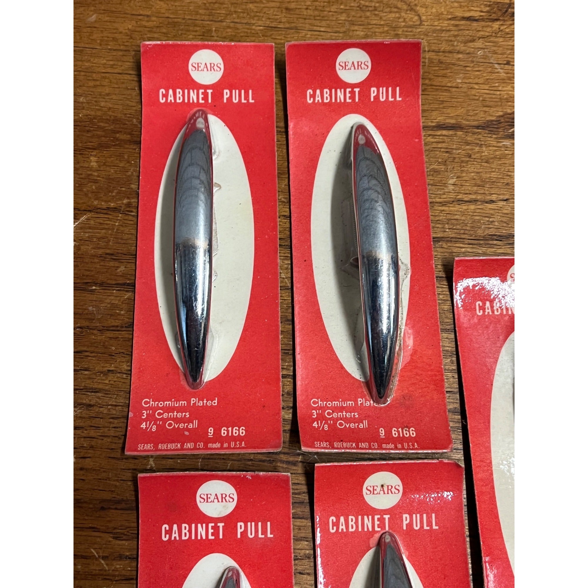 Vintage (5) Polished Chrome Sears Drawer Pulls Handles 3" Centers NEW NOS 4-1/8"
