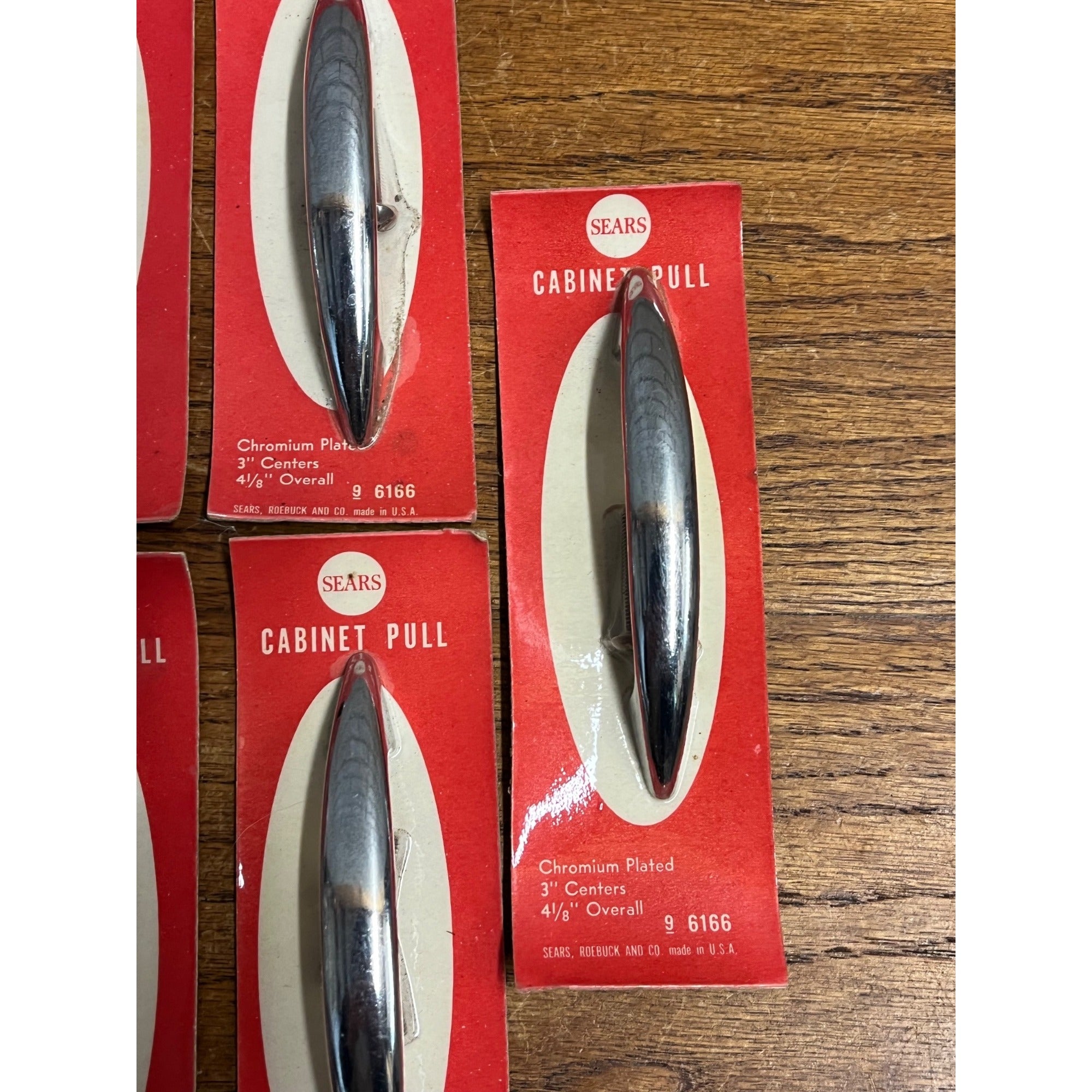Vintage (5) Polished Chrome Sears Drawer Pulls Handles 3" Centers NEW NOS 4-1/8"