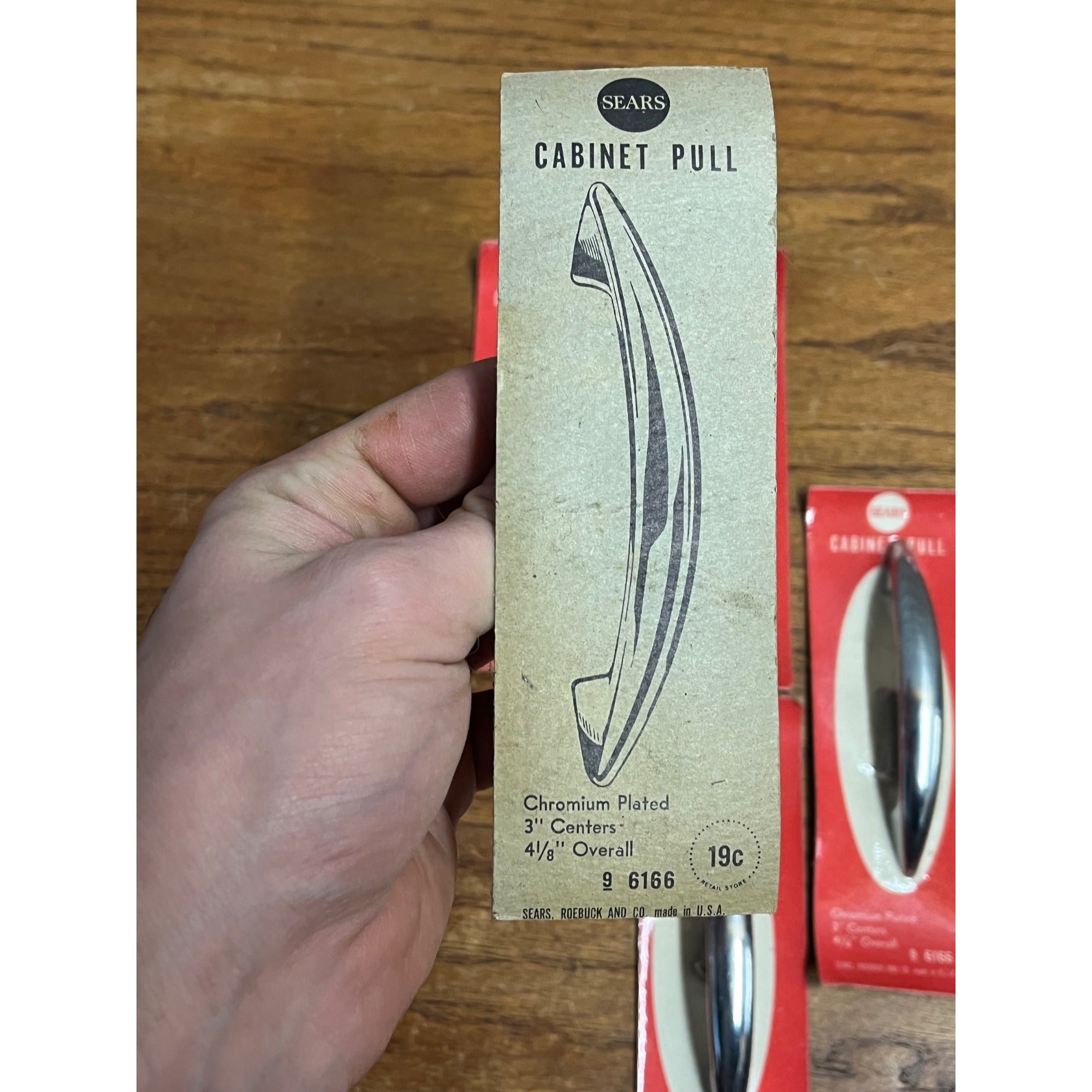 Vintage (5) Polished Chrome Sears Drawer Pulls Handles 3" Centers NEW NOS 4-1/8"