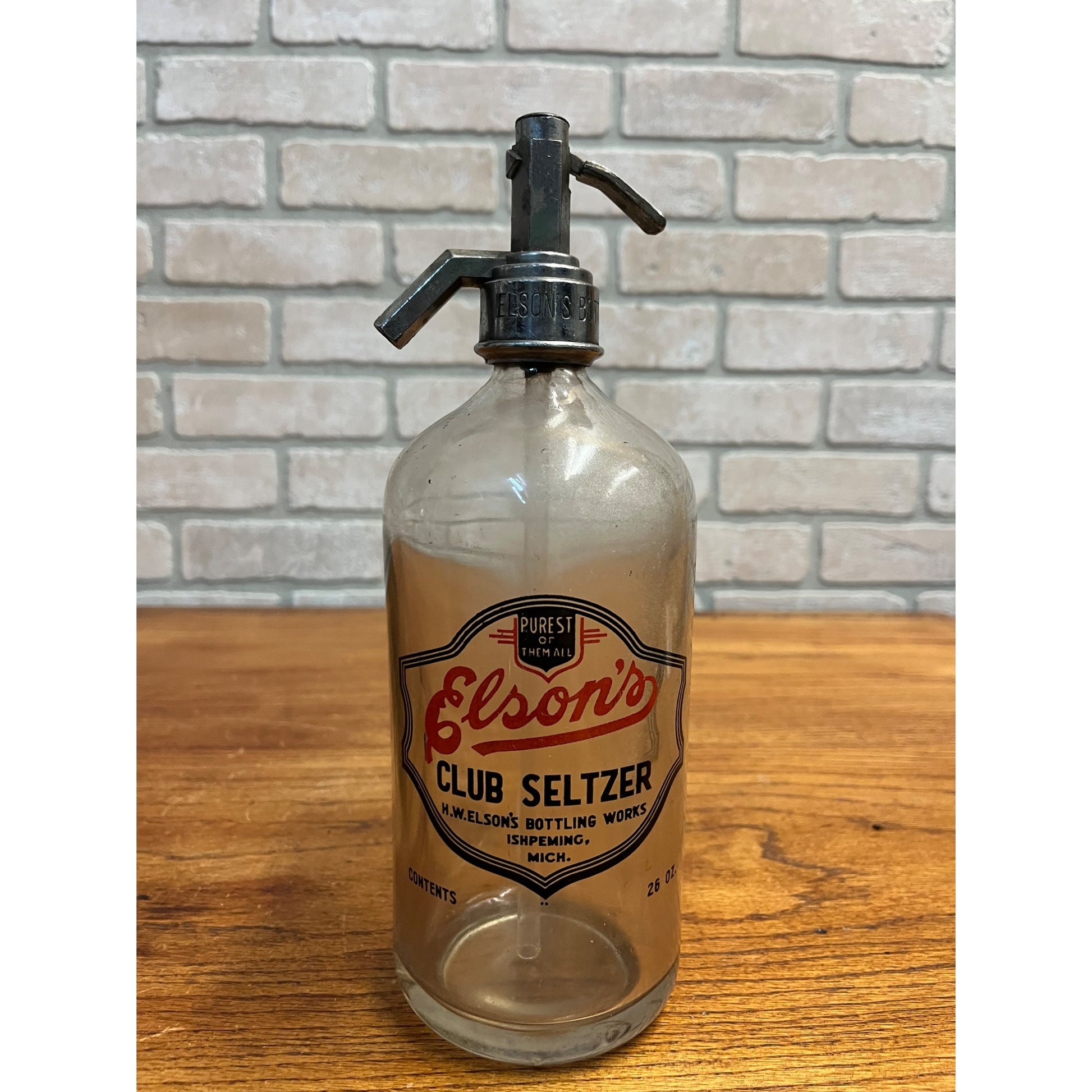 Vintage Elson's Club Soda Seltzer Bottle Ishpeming Michigan MI Mich